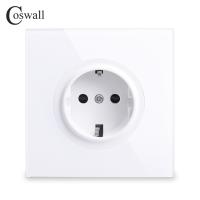 [HOT GELLXKOWOIGHIO 527] Coswall กรอบแก้วบริสุทธิ์ EU รัสเซียสเปน Wall Power Socket Outlet Grounded กับเด็กป้องกันล็อคสีขาวสีดำสีเทาทอง