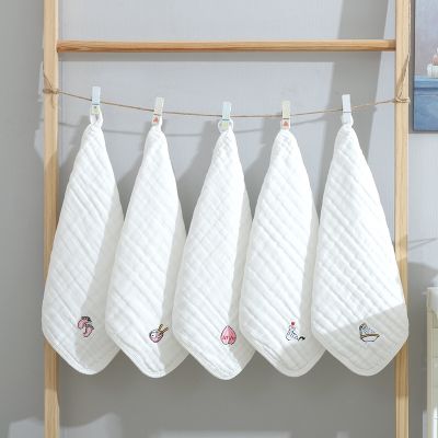 ☞✵▪ 5pcs 30x30cm Baby Towel 6 Layers Embroidery Muslin Newborn Baby Soft Handkerchief Children Cotton Saliva Bibs Square Face Towel