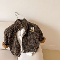 AYNIGIELL Spring Autumn Childrens Casual Long-sleeved Jacket Boys Korean Leopard Print Jacket Girls Short Denim Coat