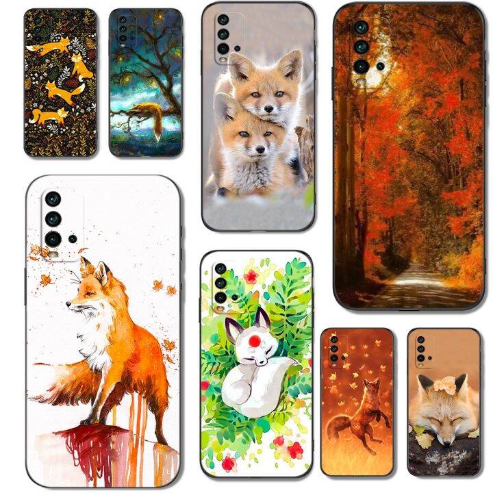 classy-for-xiaomi-redmi-9t-global-case-soft-silicon-back-cover-for-redmi-9t-6-53inch-phone-black-tpu-case-fox-autumn-leaves