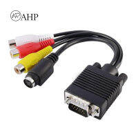 VGA to S-Video Terminal Adapter Cable AV Converter Audio Video Adaptor Lotus head 3RCA