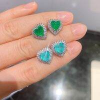 Paraiba รูปหัวใจหูทัวร์มาลีนสำหรับผู้หญิงหินมรกตหูเพชรในห้องปฏิบัติการของขวัญเครื่องประดับ