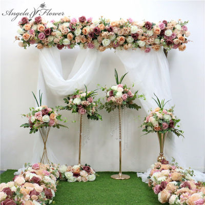 Custom Wedding Backdrop Arch Decor Artificial Flower Row Rose Flower Arrangement Road Lead Party Stage Stand Display Window Show