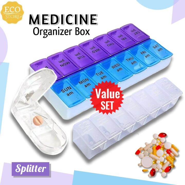 3 Pcs Of Medicine Box Pill Organizer (Splitting Pill Device + 2 Pill