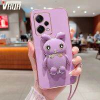 VRQRเคสโทรศัพท์ขาตั้งกระต่ายน่ารักสำหรับ Xiaomi Redmi Note12 4G 5G POCO X5 5G Note 12 Turbo Note 12 Pro + เคสมือถือตั้งได้ประดับกลิตเตอร์ชุบเคลือบผิวด้วยไฟฟ้าเคสที่ตั้งการ์ตูนน่ารักเคสโทรศัพท์นิ่มป้องกันฟรีสายคล้อง