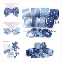 [HOT!] 5Meter/Lot 10 25 40mm Cowboy Demin Jeans Ribbon Tape Hairbow Stripe Dot Printed Fabric Ribbon DIY Hair Bow Collar Material