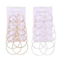 【YP】 6Pairs Punk Big Hoop Earrings Set for Steampunk Ear Clip Earring Wedding Jewelry