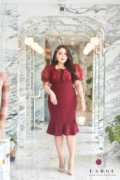 style-plus-size-dress-ds04-ชุดเดรสสาวอวบ-บาร์บี้-ปอม-ปอม-l40-43-ชุดแฟชั่นผู้หญิง-ชุดเดรสยาว-ชุดผู้หญิง-ชุดสาวอวบ-แบรนด์ไทย