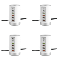 4X 65W USB Fast Charger HUB Quick Charge QC3.0 Multi 6 Port USB Type C PD Charger Charging Station(White)