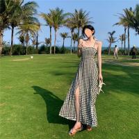 Summer new condole belt dress French style restoring ancient ways plover case seaside resort open fork dress dress