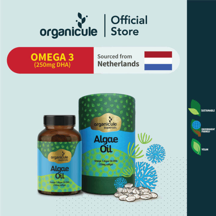 Organicule Algae Oil DHA 250mg Softgel Omega 3 Fish Oil Alternative