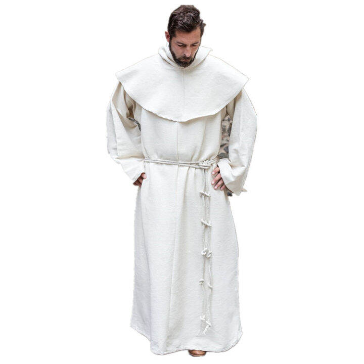 Medieval Costume Men Women Vintage Renaissance Monk Cosplay Cowl Friar Priest Hooded Robe Rope 0787