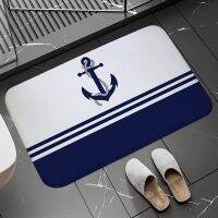 Chic Nautical Anchor Boat Navy Blue Stripes Doormat Bathroom AntiSlip Floor Mat Long Corridor Carpet Custom Rug For Kitchen Bath