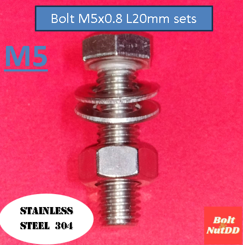 screw-set-ชุดน็อตหกเหลี่ยม-เบอร์8-m5-เกลียวยาว-20-มม-เกลียวมิล0-8-วัสดุ-สแตนเลส-304-1ถุง5-ชุด