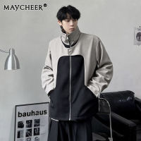 MAYCHEER   แจ็คเก็ตรถจักรยานยนต์ผู้ชายวินเทจที่มีสไตล์ทำให้ความรู้สึกหล่อเสื้อแจ็คเก็ตลำลอง