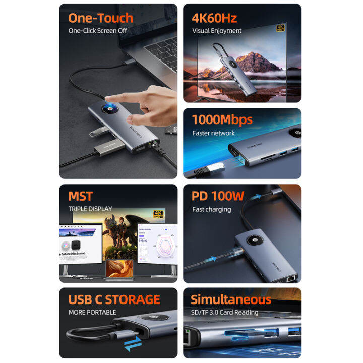 cabletime-4พัน60เฮิร์ต-usb-c-hub-เพื่อหน้าจอปิด-hdmi-lan-1000mbps-pd-100วัตต์-usb-c-การจัดเก็บข้อมูลสำหรับแล็ปท็อป-c462