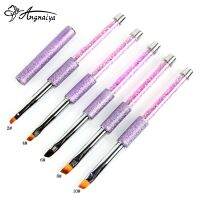 ANGNYA 1Pcs UV Gel Polish Builder Painting Pen Brush 2#4#6#8#10# Oblique Head Purple Rhinestone Handle Manicure Nail Art Tool Artist Brushes Tools