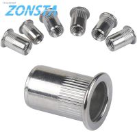 ♙▫▬ M4 M5 M6 M8 M10 304 Stainless Steel Rivet Nuts Rivnuts Knurled Steel Head Nutserts Flat Head Threaded Insert Nuts Assortment