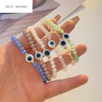 SALLY กำไลข้อมือตาปีศาจอะคริลิค6ชิ้น/เซ็ตปรับสีได้เครื่องประดับลูกปัดคริสตัลรุ้งกำไลข้อมือเรซิ่นถักสำหรับผู้หญิง