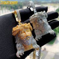 New Iced Out Bling CZ Religious Jesus Head Pendant Necklace Gold Plated 5A Zircon Faith Chamr Mens Hip Hop Jewelry Fashion Chain Necklaces