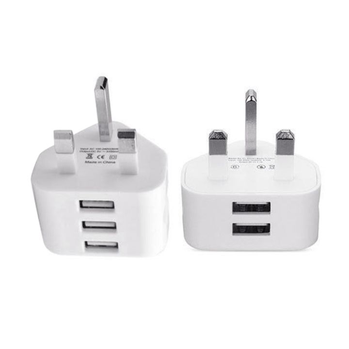 2 PCS Universal USB Uk Plug 3 Pin Wall Charger Adapter with USB Ports  Travel Charger Charging for Phone Ipad,3 Port & 2 Port 