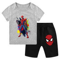 Spidermans ชายหญิงแขนสั้นเสื้อยืดกางเกงขาสั้นชุดฤดูร้อนสบายๆการ์ตูนกางเกงขาสั้นพิมพ์ผ้าฝ้ายเสื้อยืดแฟชั่นน่ารัก DT031เด็กเสื้อผ้า