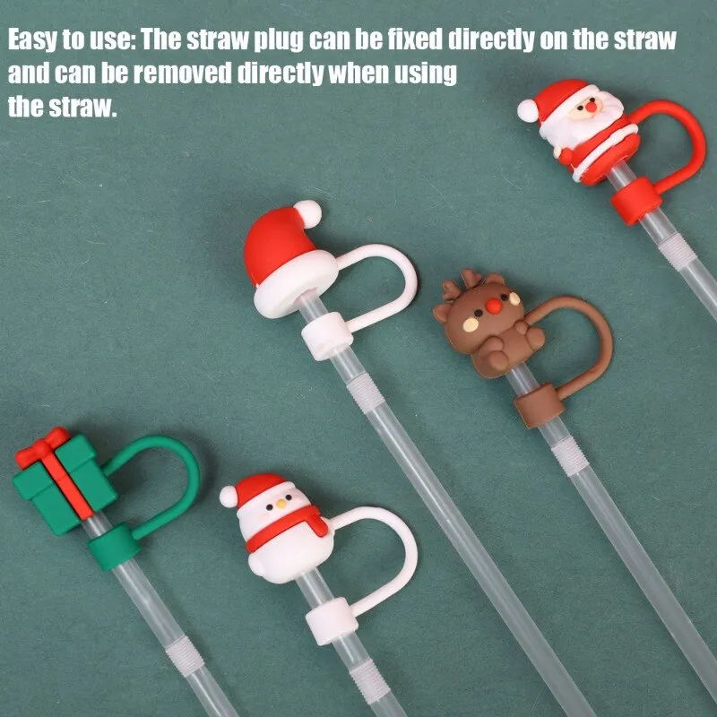 Christmas Series Dustproof Silicone Straw Cover, Reusable Splash Proof Cute  Straw Plug For Straw, Cup Accessories - Temu