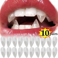 Lennie1 1-10Pairs Adult Vampire False Teeth Transparent Dentures Fangs Zombie Tooth For Horror Bloody Halloween Party Decoration Props