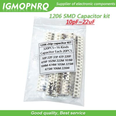 16values each 20pcs=320pcs 1206 SMD Capacitor assorted kit 10pF~22uF component samples kit 10PF 22PF 1NF 10NF 100NF 10UF 22UF
