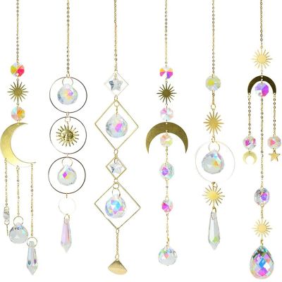 6Pieces Colorful Crystals Suncatcher Hanging Sun Catcher with Chain Pendant Ornament Crystal Balls for Window Garden