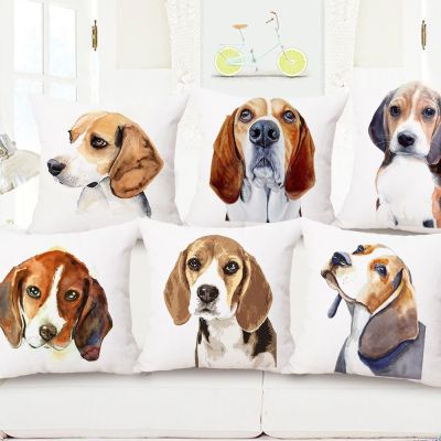 hot！【DT】۩℗✸  Dog Cases Pillowcases Beagle Watercolor 45x45cm for Children Kids Cushion Cover Sofa Decoration Cojines