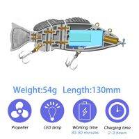 USB ชาร์จไฟได้อัตโนมัติใบพัดเหยื่อล่อปลาวูฟเวอร์เหยื่อตกปลาปลอมไฟ LED ห้องนักบินสำหรับเหยื่อตกปลาแบบหมุน