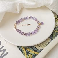 [COD] Manufacturers wholesale Uruguayan amethyst bracelet womens purple crystal fade 14k gold beads round bead