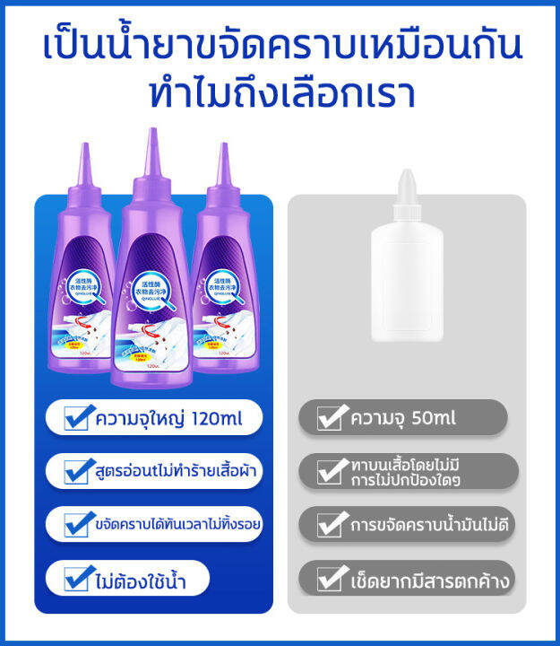 ไม่ต้องล้างน้ำ-qinglijie-น้ำยาขจัดคราบเสื้อผ้า-120ml-ขจัดคราบบนผ้า-1หยดขจัดคราบ-กำจัดน้ำมันพริกออกจากผ้า-น้ำมันหม้อไฟ-คราบฝังแน่น-เช่น-คราบน้ำมันหนัก-น้ำยาขจัดคราบฝังแน่น-น้ำยาขจัดคราบ-น้ำยาขจัดคราบเส