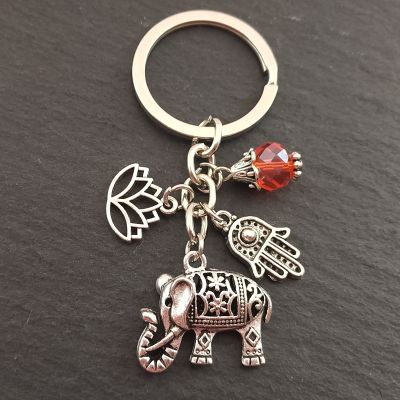 1pc Tribal Ethnic Keychains Unique Bohemia Gift Key Holder Lotus Jewelry Hand Elephant Car Keychain For Women