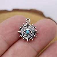 10pcs Antique Silver Plated Evil Eye Sun Charms Pendants for Jewelry Making Earrings Bracelet DIY Handmade Craft Accessories