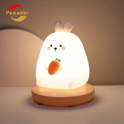 ☞♙ Bedroom night light for children cute animal pig rabbit led Silicone lamp Touch Sensor Dimmable kid Holiday Gift Rechargeable