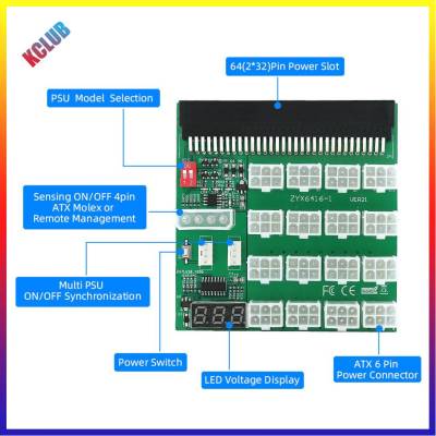 6Pin 16x ATX แหล่งจ่ายไฟ64pin 12V เบรคเอาท์บอร์ดอะแดปเตอร์โมดูลสำหรับการทำเหมืองแบบ BTC