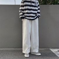 COD SDFGERTERT Cotton White Straight Cut Slack Cargo Pants Men 2022 New Loose Korean Wide-leg Couple Casual Long Pants Seluar Panjang Lelaki