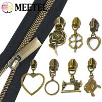 2/4M 5 Bronze Sewing Nylon Zipper Tapes Zippers Sliders Bag Pocket Decoration Zipper Pulls Head Zips Repair Kit DIY Accessories