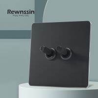 「 ANN Hardware 」Rewnssin สวิตช์ปิดเปิดแผงโลหะแนววินเทจสีดำ86X86มม. เต้าเสียบไฟติดผนังปลั๊ก EU FR 1 2 3 4สวิตช์ทางบ้านย้อนยุค