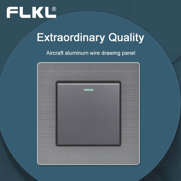 FLKL 220V Gray Wall Key Switch Panel 13amp Universal 3/6 Pin Plug