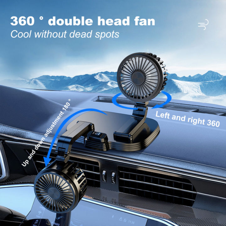 ไมโคร-usb-พัดลมในรถรถยนต์พัดลมทำความเย็น360-ปรับได้2หัวพัดลมทำความเย็นมอเตอร์ไร้แปรงถ่านเสียงรบกวนต่ำสำหรับใช้ในรถยนต์