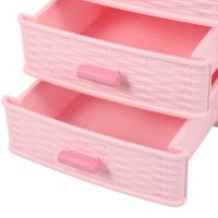 Plastic Drawer Designed 3 Compartment Jewelry Storage Box Pink