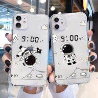 การ์ตูนใสนักบินอวกาศเคสศัพท์สำหรับ 11 12 13 P RO Max XS X XR 7 8บวก SE 2020ใหม่น่ารักกันชนปกหลัง