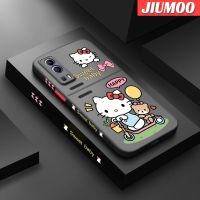 เคส JIUMOO สำหรับ VIVO Y72 5G Y52 5G Y75s 5G ลายการ์ตูนแฮปปี้ฮัลโหลคิตตี้บางขอบสี่เหลี่ยมด้านข้างดีไซน์ใหม่มีน้ำค้างแข็งโปร่งใสกันกระแทกเคสมือถือแข็งปลอกซิลิโคนคลุมทั้งหมดเคสป้องกันกล้องนุ่ม