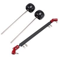 Double Drum Drive Shaft Connecting Bar Bass Drum Pedal Linkage with 2 Flat Head Drum Hammers for Drum Set Accessories