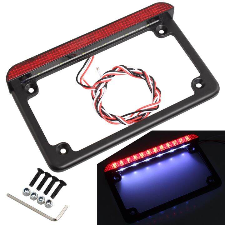 Motorcycle LED License Plate Frame With LED Tail Brake Light Universal For Harley Yamaha Offroad