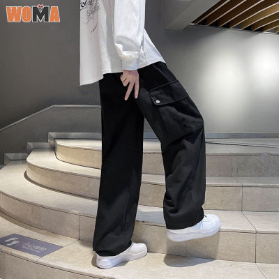WOMA กางเกงคาร์โก้ผู้ชายขากว้างกางเกงทรงปล่อยหลวมมีเชือกผูก