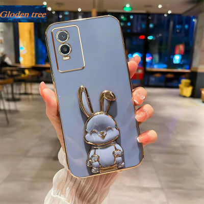 Andyh New Design For Vivo Y76 5G Y75 T1 5G Case Luxury 3D Stereo Stand Bracket Smile Rabbit Electroplating Smooth Phone Case Fashion Cute Soft Case